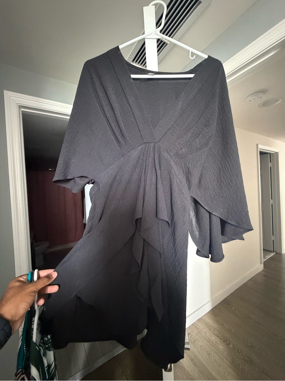 SHEIN Black High-Low Ruffle V-Neck Dress